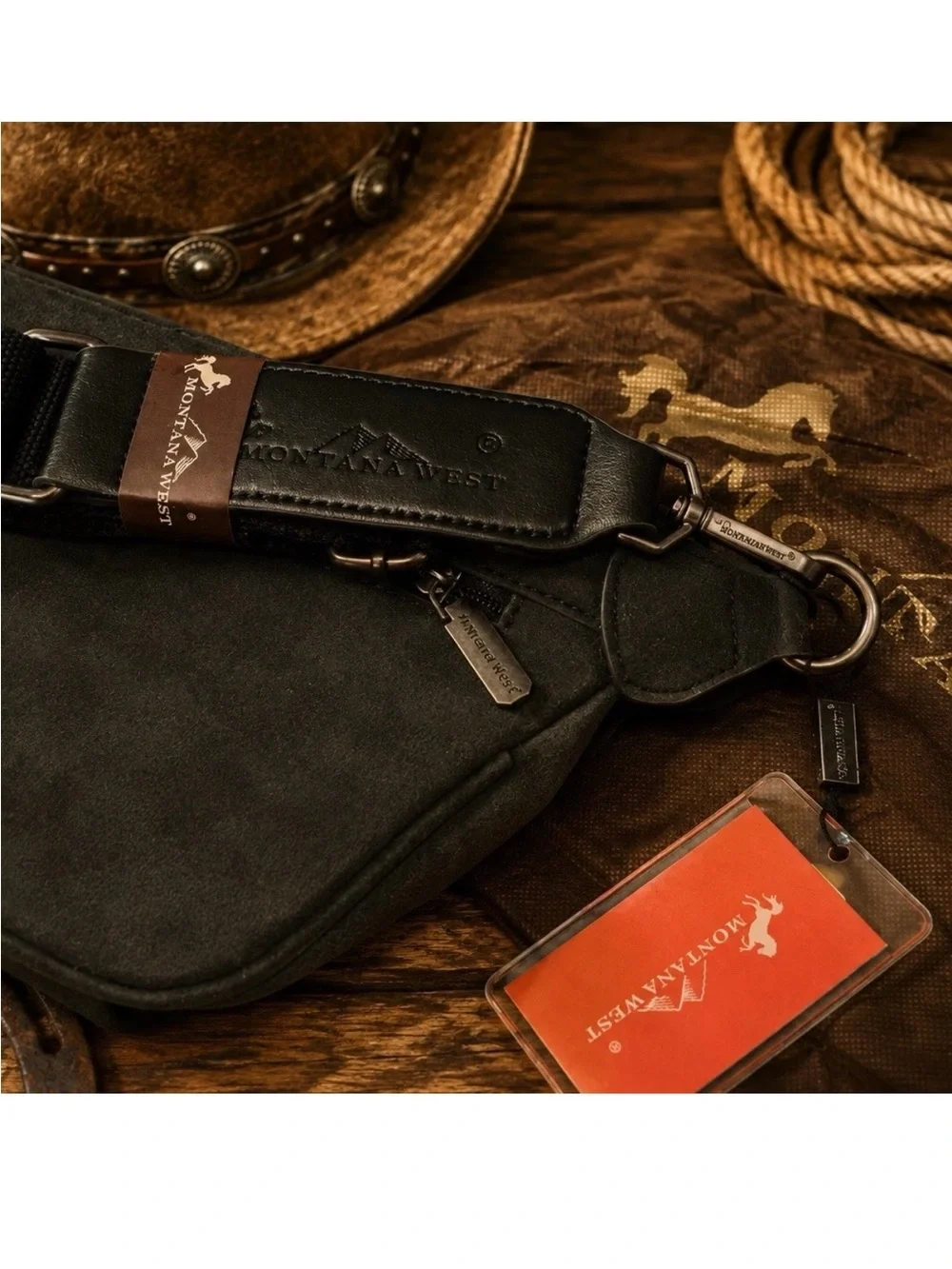 Montana West Black Suede Crossbody Bag with Tan Fringe